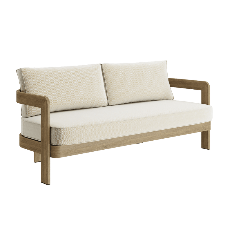 N3 Oak Three Seater Sofa Pearl Herringbone