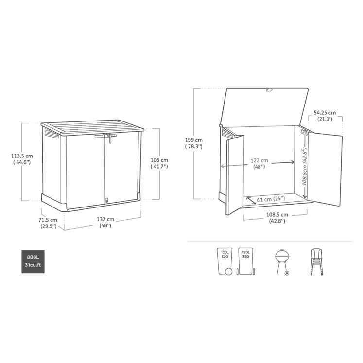 Keter Store It Out Nova 880L Storage Box (with pistons) – Dark Grey with Light Grey Lid